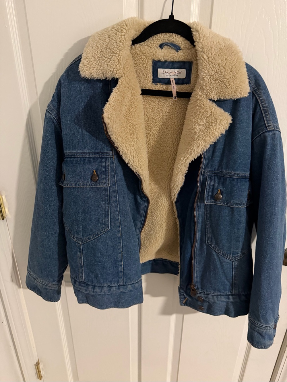 Sherpa-Lined Denim Jacket in Blue with Cream Lining